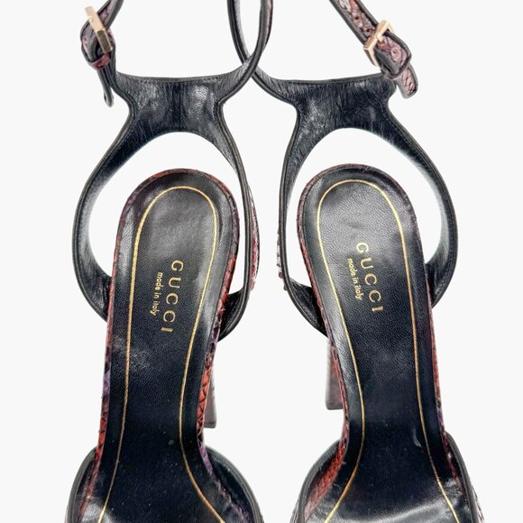 Gucci Huston Platform Pump Size 37 US 7 Red Burgundy Python Snake Mary Jane Heel - Picture 5 of 12